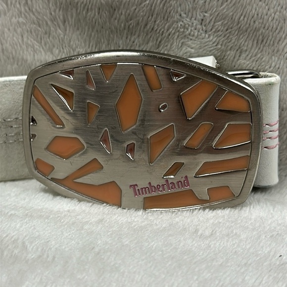 BEAUTIFUL TIMBERLAND WHITE & PINK LEATHER BELT AND METAL DEDIGNED  BUCKLE, L main image 5